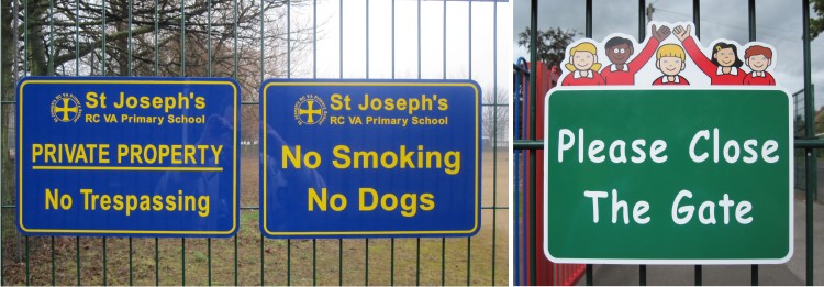 railings mounted aluminium school signs